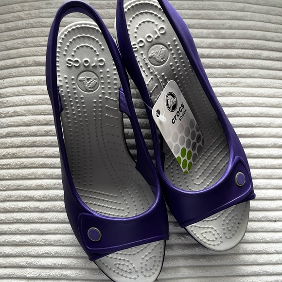 Crocs New Purple Havana Wedge Slingback Heels - Picture 1 of 6